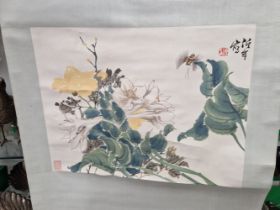 TWO CHINESE SCROLLS DEPICTING TUBER ROSES. 27 x 35.5cms. AND A GATHERING OF LADIES. 22.5 x 92.5cms