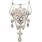 AN ANTIQUE ART NOUVEAU RUSSIAN BELLE EPOQUE DIAMOND PENDANT NECKLACE WITH ARTICULATING AND SUSPENDED