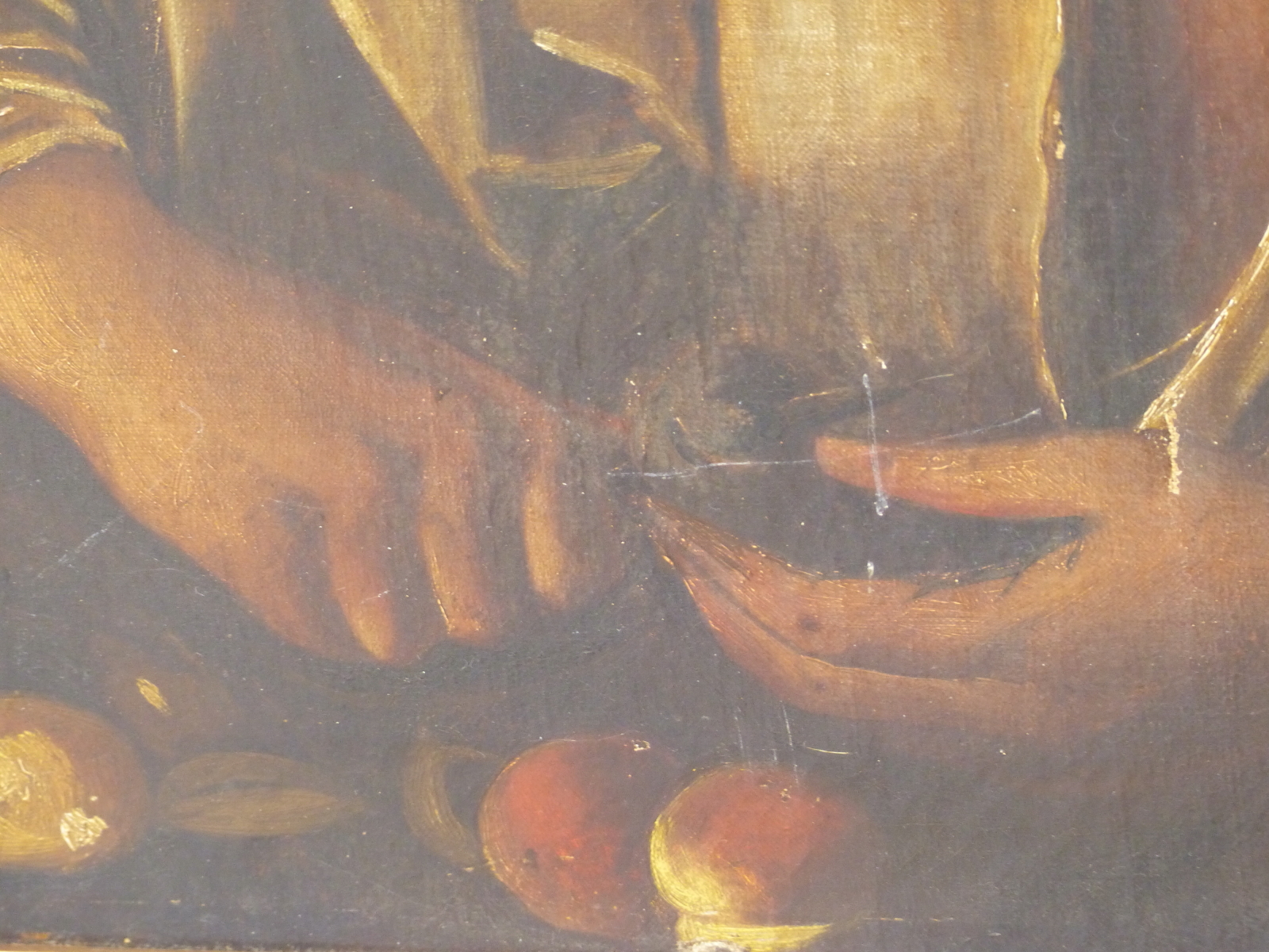 AFTER THE OLD MASTERS. (EARLY 19th CENTURY) A YOUNG MAN PEELING APPLES. OIL ON CANVAS 50 X 60 cm. - Image 4 of 8