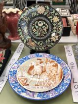 A CROWN DUCAL PLATTER, A VICTORIAN PLATE AND A POTTERY CHEESE STAND