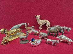 A COLLECTION OF THIRTEEN VARIOUS METAL ANIMAL FIGURINES, THE LARGEST A COLD PAINTED BRONZE