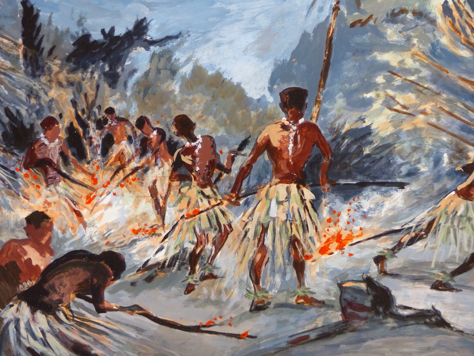 IVY ATWELL (20th CENTURY) BRITISH, PREPARING FOR FIRE WALKING, FIJI, AND FIVE OTHERS BY THE SAME