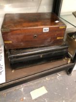 A VICTORIAN WRITING BOX AND A LARGE JEWELLERY CASE.