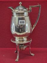 A GEORGE III SILVER COFFEE POT BURNER AND STAND BY EMES AND BARNARD, LONDON 1815, THE RIMS GADROONED