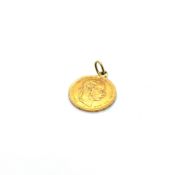 AN AUSTRIAN 1892 22ct GOLD, 20 FRANCS / 8 FLORIN COIN WITH ATTACHED PEDANT MOUNT. WEIGHT 6.8grms.