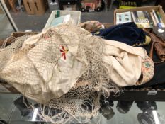 A SMALL COLLECTION OF VINTAGE CLOTHING INCLUDING A EMBROIDERED SILK SHAWL