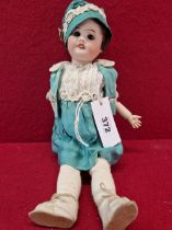 AN SFBJ 60 BISQUE HEADED DOLL WITH SLEEPING EYES AND OPEN MOUTH. H 32cms.
