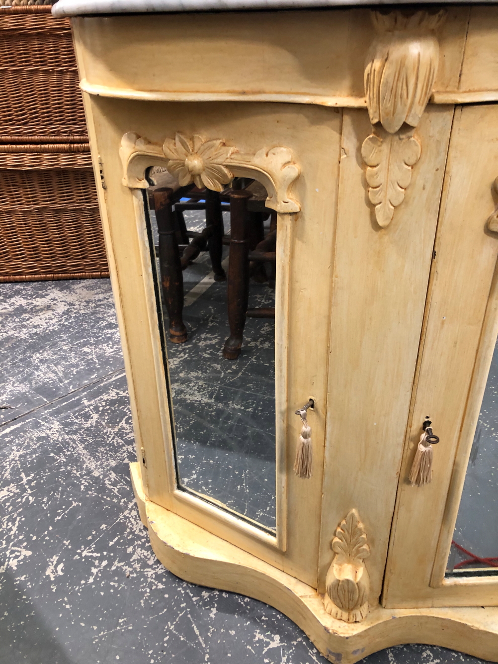 A VICTORIAN PAINTED MARBLE TOP SIDE CABINET - Image 8 of 14