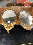 A PAIR OF GILT FRAMED MIRRORS, THE BASES INTENDED FOR CANDLE BRANCHES