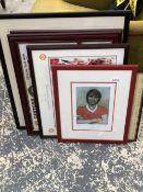 SIX VARIOUS MANCHESTER UNITED RELATED PRINTS INCLUDING SIGNED EDITIONS