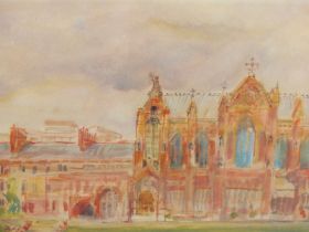 DAVID GARLAND (20TH/21ST CENTURY), KEBLE COLLEGE, OXFORD UNIVERSITY, WATERCOLOUR, 44 X 26.5cm.