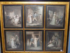 A DECORATIVELY FRAMED GROUP OF SIX ANTIQUE COLOUR PRINTS AFTER GEORGE MORLAND "THE LETITIA