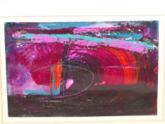 MARY A. CAMPBELL (20th/21st CENTURY), ABSTRACT COMPOSITION IN MAGENTAS, ACRYLIC, MOUNTED BUT