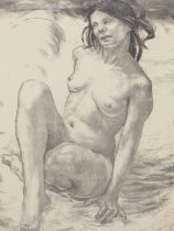 LOUIS THOMSON (1883-1962), "WAVES AND FOAM" NUDE WOMAN ON A BEACH, TITLED, SIGNED AND NUMBERED 16,