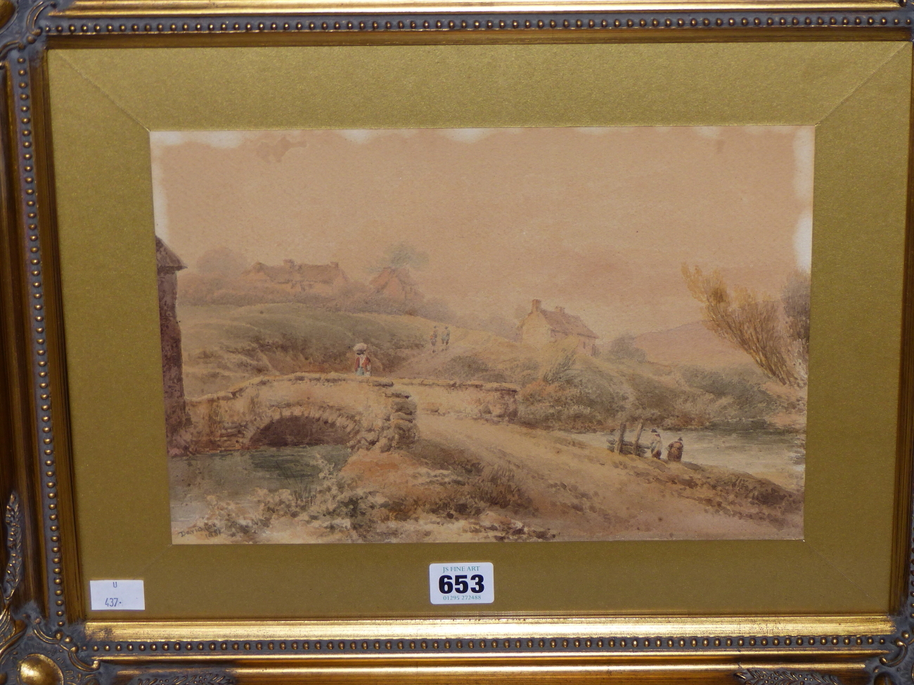 MANNER OF DAVID COX, FIGURES IN A RURAL SCENE BY A BRIDGE OVER A RIVER, BEARS SIGNATURE AND DATE - Image 2 of 5