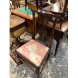 AN 18th C. WALNUT CHAIR AND A MAHOGANY CHAIR WITH STUFFED AND DROP IN SEATS RESPECTIVELY