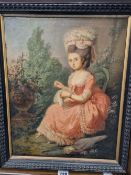 CIRCLE OF JEAN FREDERIC SCHALL (1752-1825), A LADY WEARING A PINK DRESS SEATED IN A GARDEN SEWING,