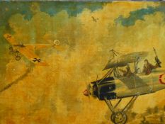 OF AVIATION INTEREST: FOUR VARIOUS PICTURES OF AEROPLANES TO INCLUDE A SOPWITH TRIPLANE, OIL ON