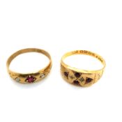 AN ANTIQUE 18ct GOLD RUBY AND DIAMOND PANEL RING DATED 1905 TOGETHER WITH A FURTHER VICTORIAN 18ct