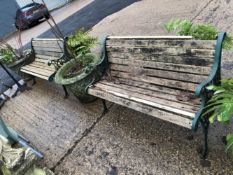 A PAIR OF GARDEN BENCHES AND ONE OTHER FOR RESTORATION.