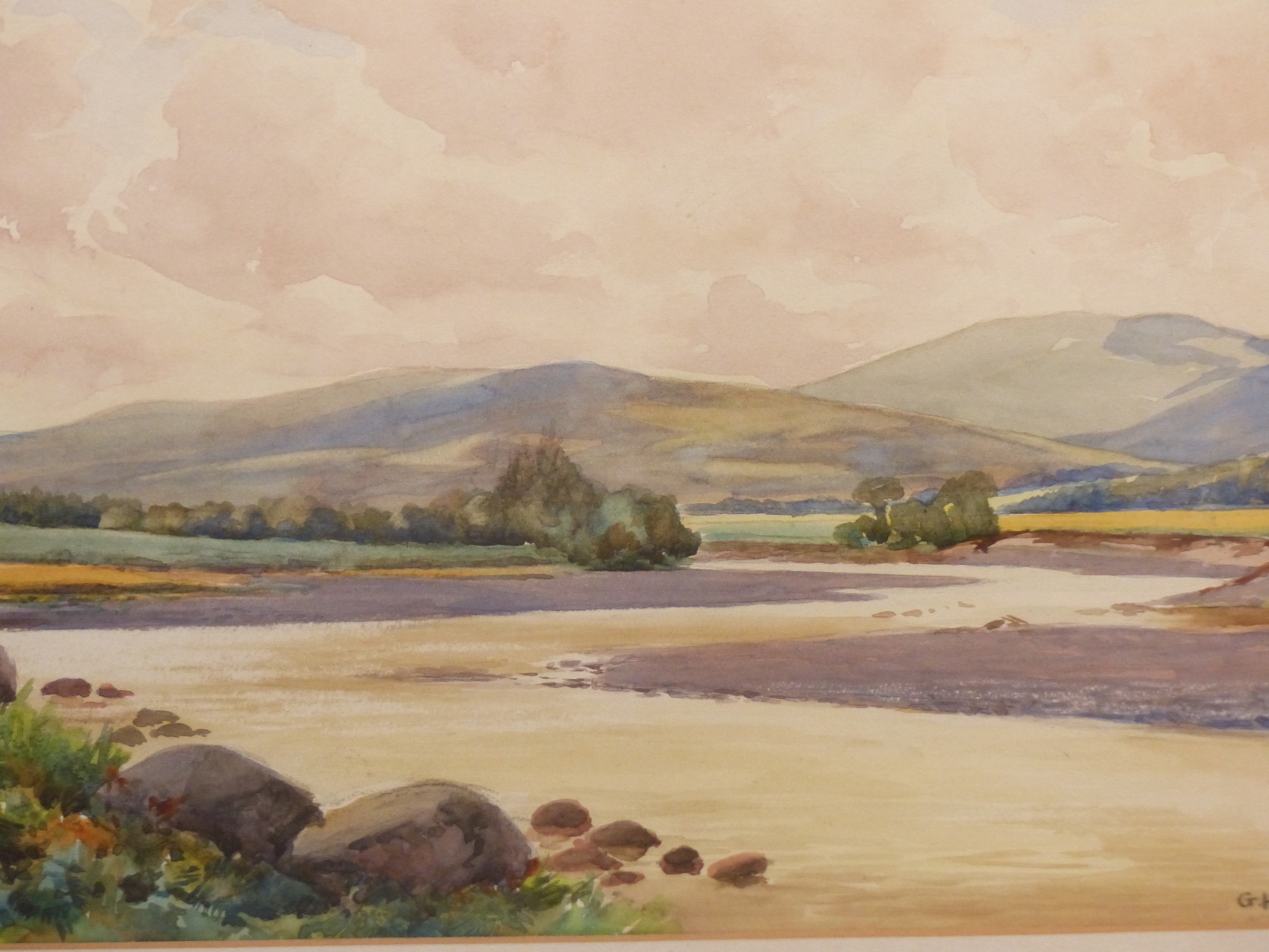 G. HEALEY (20th CENTURY), MOUNTAINOUS RIVER LANDSCAPE, SIGNED, WATERCOLOUR, 37 X 26cm.