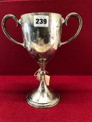A SILVER TWO HANDLED TROPHY CUP BY GEORGE UNITE, LONDON 1889, WITH A PRESENTATION INSCRIPTION TO ONE