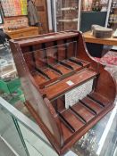 A COX OF LONDON MAHOGANY BAR TILL, THE TWO TIERS WITH LIFT UP LIDS OVER THE GLAZED BACKS, THE COMPAR