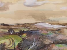 ROWLAND SUDDABY (1912-1972), ARR, EXTENSIVE LANDSCAPE, PROBABLY EAST ANGLIA, PEN, INK AND