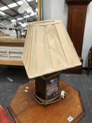 TWO PORCELAIN GINGER JAR SHAPED TABLE LAMPS TOGETHER WITH ANOTHER OF SQUARE SECTION