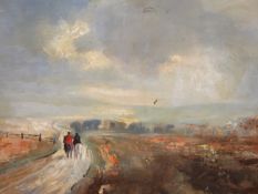 ROY BULLINGTON(?) (20th CENTURY), RETURNING FROM THE HUNT, SIGNED INDISTINCTLY, OIL ON BOARD, 40 X