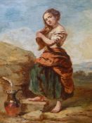FOLLOWER OF ISAAC HENZELL, YOUNG GIRL FILLING A JUG IN A ROCKY LANDSCAPE, OIL ON CANVAS, 27 X 36.
