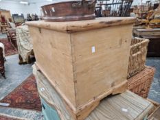 AN ANTIQUE PINE SMALL BLANKET BOX