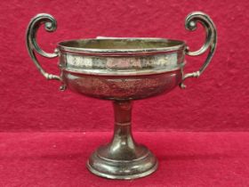 A TWO HANDLED SILVER TROPHY CUP BY WILLIAM HUTTON & SONS, BIRMINGHAM 1905, 256Gms.