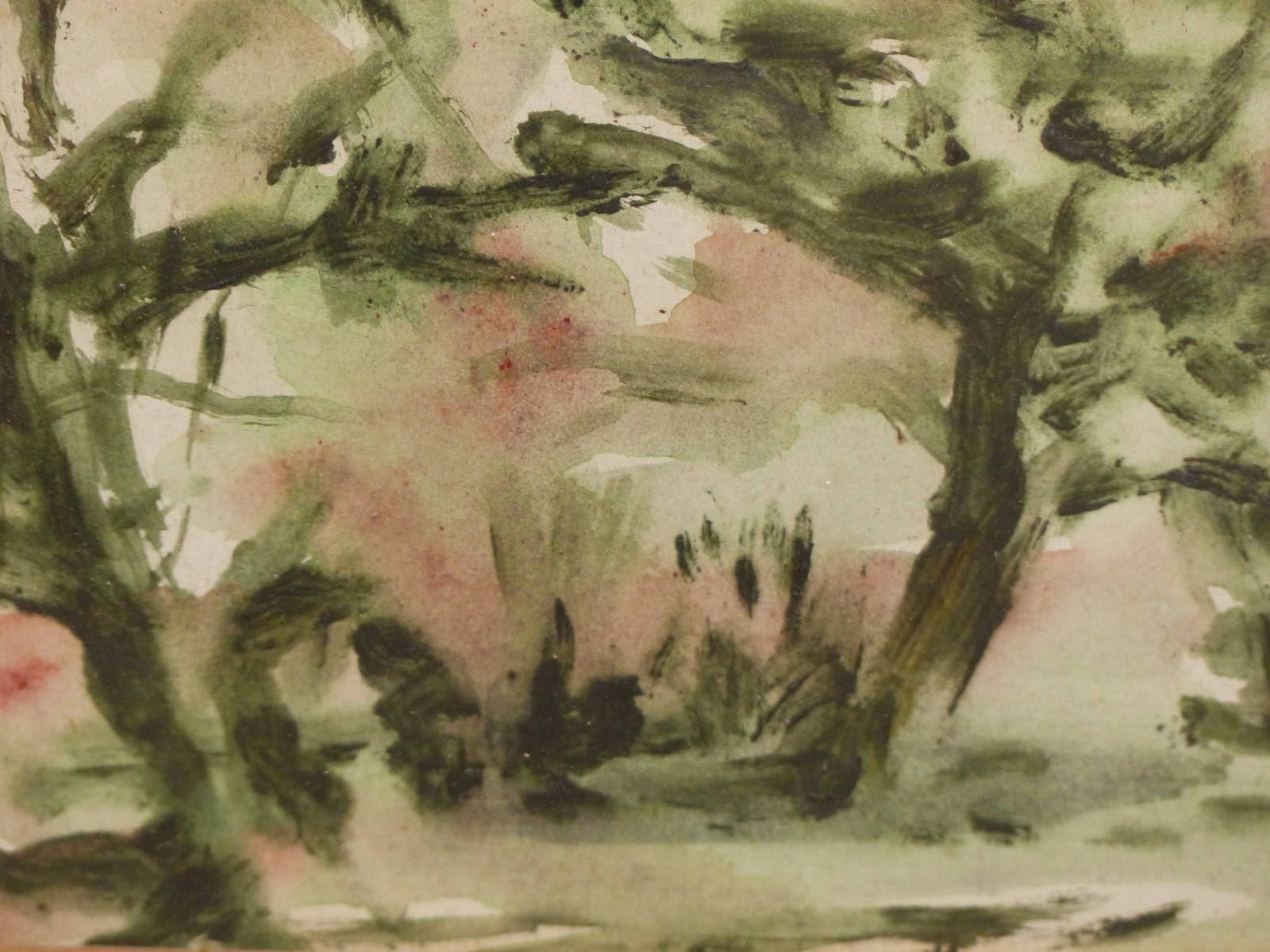 ENGLISH SCHOOL (20th CENTURY), "GREEN, CRYLLA" VIEW OF TREES, INSCRIBED ANN TRAVIS AND TITLED VERSO, - Image 2 of 5