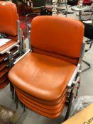 A SET OF TWELVE 1970S DSC 106 STAR ALUMINIUM AND BROWN LEATHERETTE STACKING CHAIRS DESIGEND BY