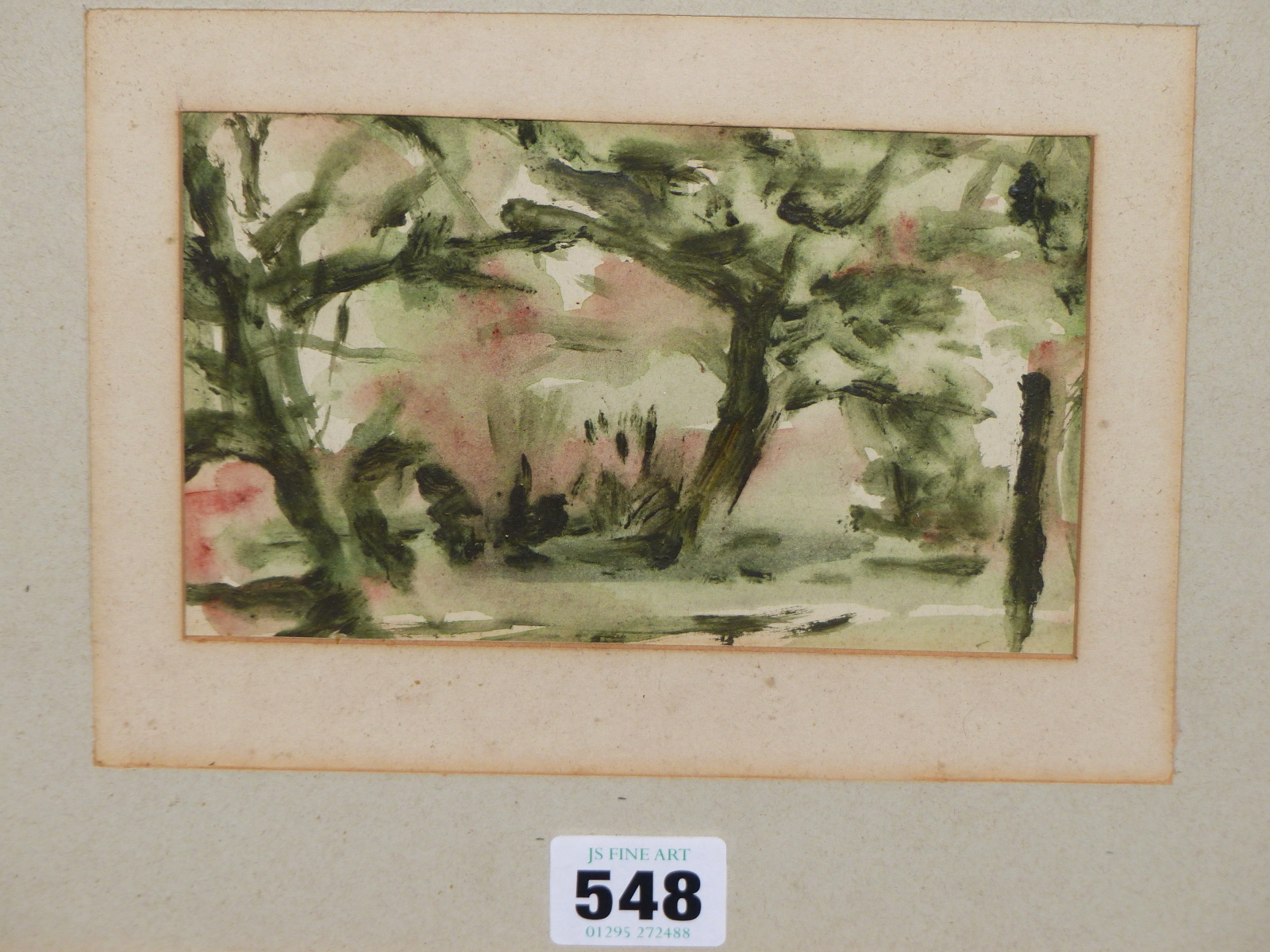 ENGLISH SCHOOL (20th CENTURY), "GREEN, CRYLLA" VIEW OF TREES, INSCRIBED ANN TRAVIS AND TITLED VERSO, - Image 3 of 5