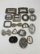 A COLLECTION OF ANTIQUE AND VINTAGE PASTE, DIAMANTE AND OTHER BUCKLES TO INCLUDE A PAIR OF FRENCH