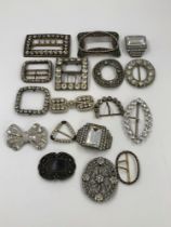 A COLLECTION OF ANTIQUE AND VINTAGE PASTE, DIAMANTE AND OTHER BUCKLES TO INCLUDE A PAIR OF FRENCH