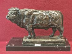 MARSHALL MITCHELL, HIS 1985 LIMITED EDITION 19/30 BRONZE FIGURE OF A BULL STANDING FOUR SQUARE ON