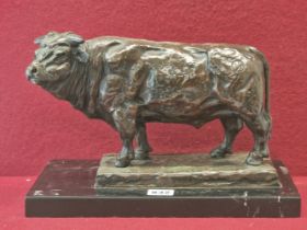 MARSHALL MITCHELL, HIS 1985 LIMITED EDITION 19/30 BRONZE FIGURE OF A BULL STANDING FOUR SQUARE ON