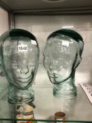 TWO GLASS HUMAN HEAD FORM SWEET JARS