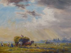 WILLIAM LUKER JUNIOR R.S.A. (1867-1951), HAY MAKING, PULBOROUGH, WEST SUSSEX, SIGNED, OIL ON