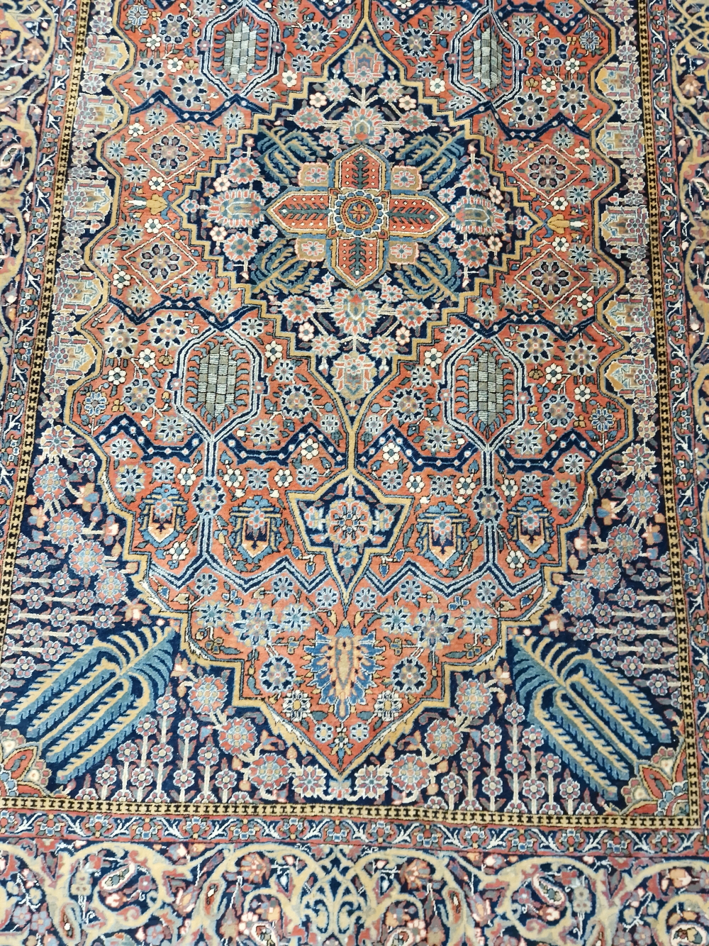 A PAIR OF ANTIQUE PERSIAN KASHAN RUGS. 298 x 132cms - Image 5 of 12