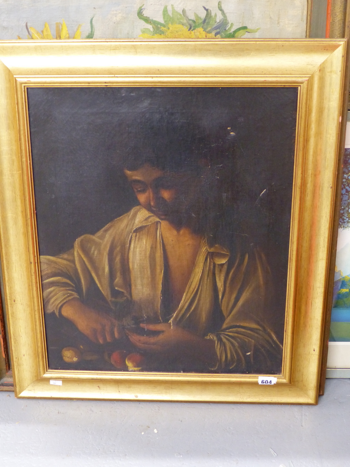 AFTER THE OLD MASTERS. (EARLY 19th CENTURY) A YOUNG MAN PEELING APPLES. OIL ON CANVAS 50 X 60 cm. - Image 3 of 8
