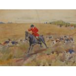LIONEL EDWARDS (1878-1966) ARR. GOING TO A VIEW -HOLLOA!. WATERCOLOUR, SIGNED AND DATED 1902 LOWER