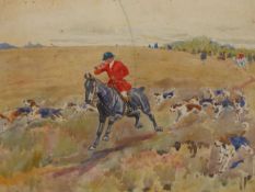 LIONEL EDWARDS (1878-1966) ARR. GOING TO A VIEW -HOLLOA!. WATERCOLOUR, SIGNED AND DATED 1902 LOWER