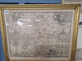 AN EARLY ANTIQUE MAP OF WARWICKSHIRE AFTER JOHN SPEEDE. 42 x 54cms
