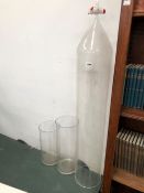TWO LARGE GLASS VASES AND A SCIENTIFIC GLASS FUNNEL