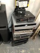 A COLLECTION OF VINTAGE STEREO EQUIPMENT INCLUDING DENOM, PIONEER, SONY ETC