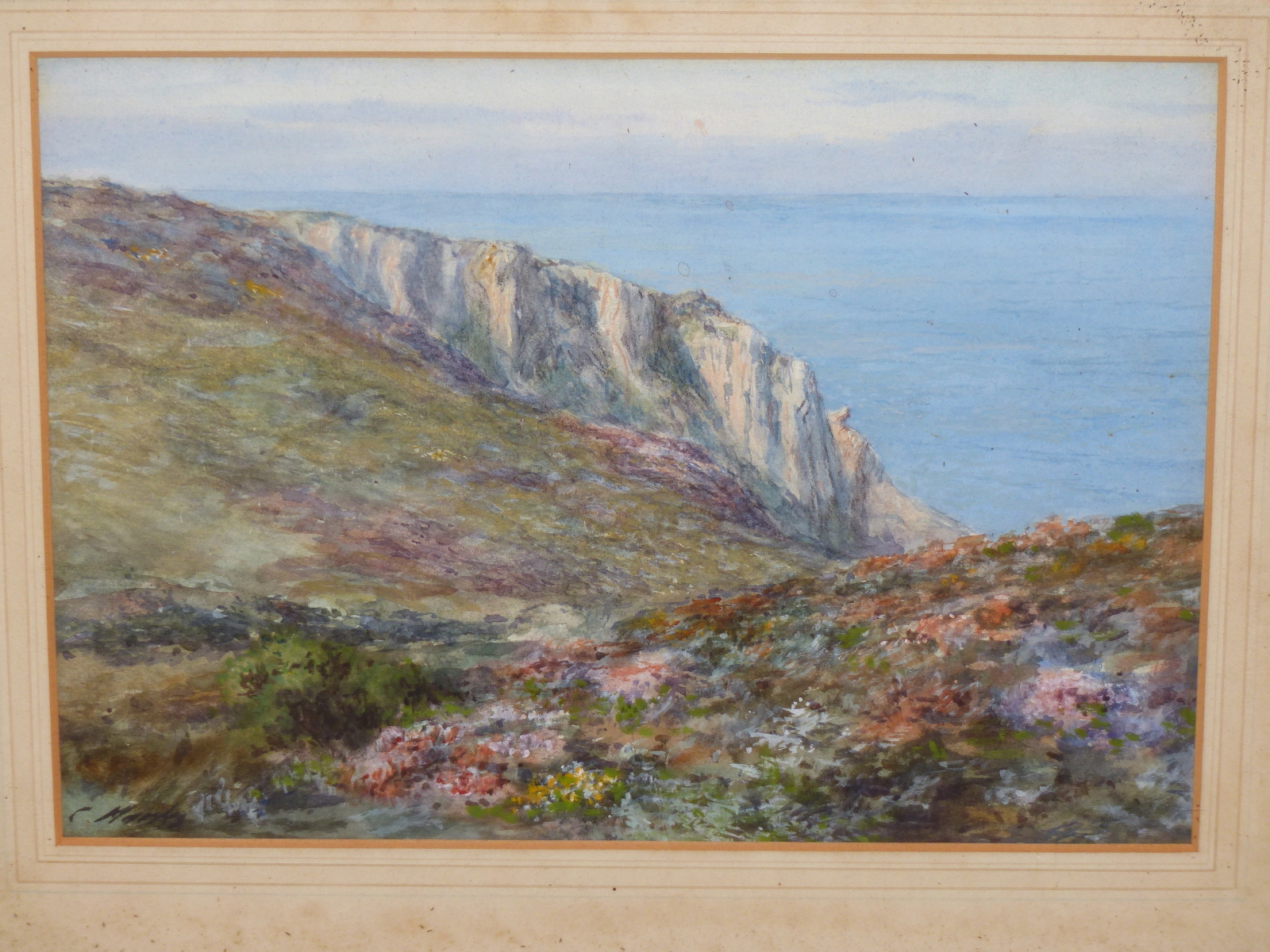 CLAUDE MARKS (EX.1899-1915), SUMMER FLOWERS ON THE CLIFFS WITH THE SEA BEYOND, SIGNED, - Image 2 of 6